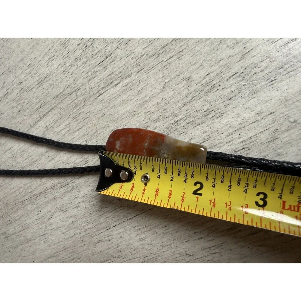Handcrafted Natural Agate Jasper Stone Slab Bolo Tie Black Braided Leather Cord